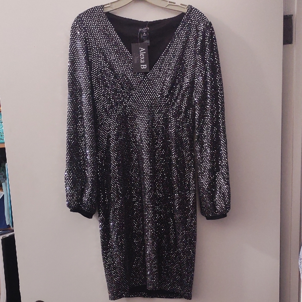 Black Sheath Dress with Bishop Sleeves and V-Neck